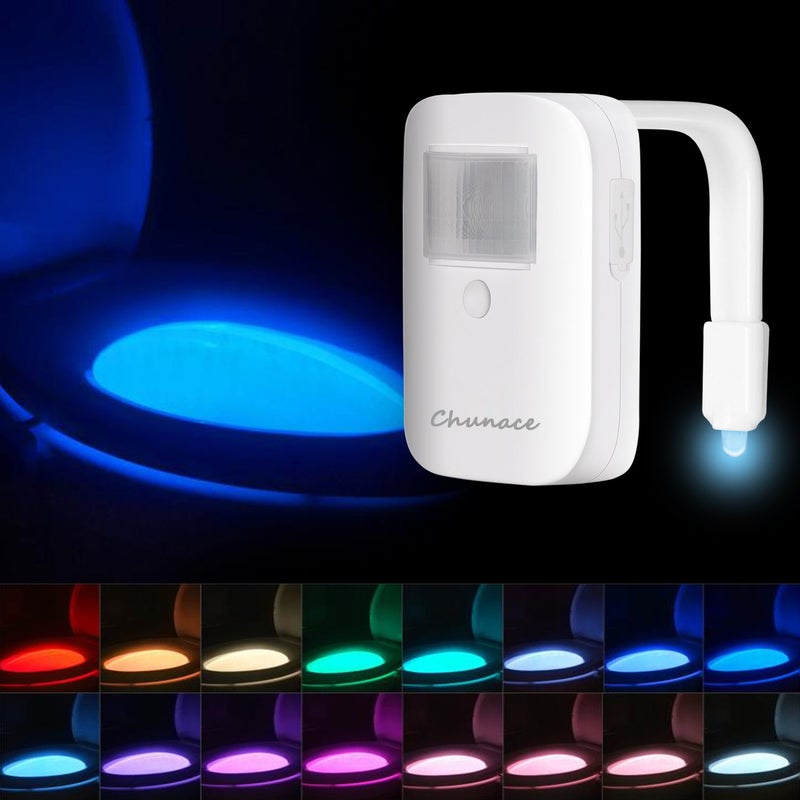 Chunace Rechargeable Toilet Night Light with Motion Activated Sensor, 16 Colors LED Nightlight Inside Bowl, Cool Stuff for Bathroom Decor Accessories, Unique & Funny Gadgets for Men/Kids Birthday Gift 2025 - Image 1